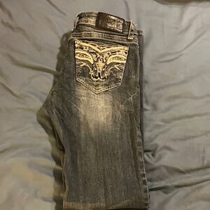 Grace in LA Women's Blue Boot Cut Jeans with Embroidered Pocket